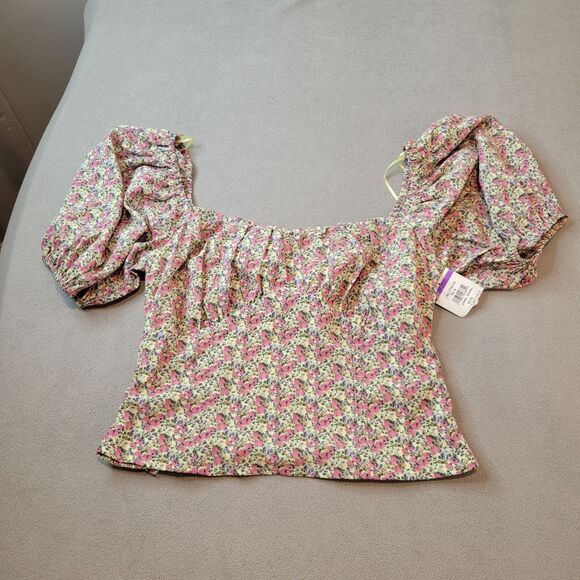 ASTR the Label Tie Back Bubble Sleeve Blouse Top in Yellow Cropped Size Medium - Picture 1 of 8